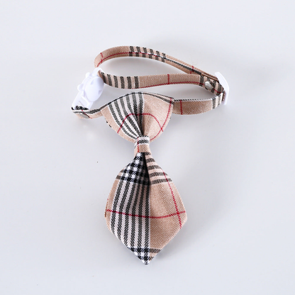 Beige plaid necktie cat neckwear with adjustable strap