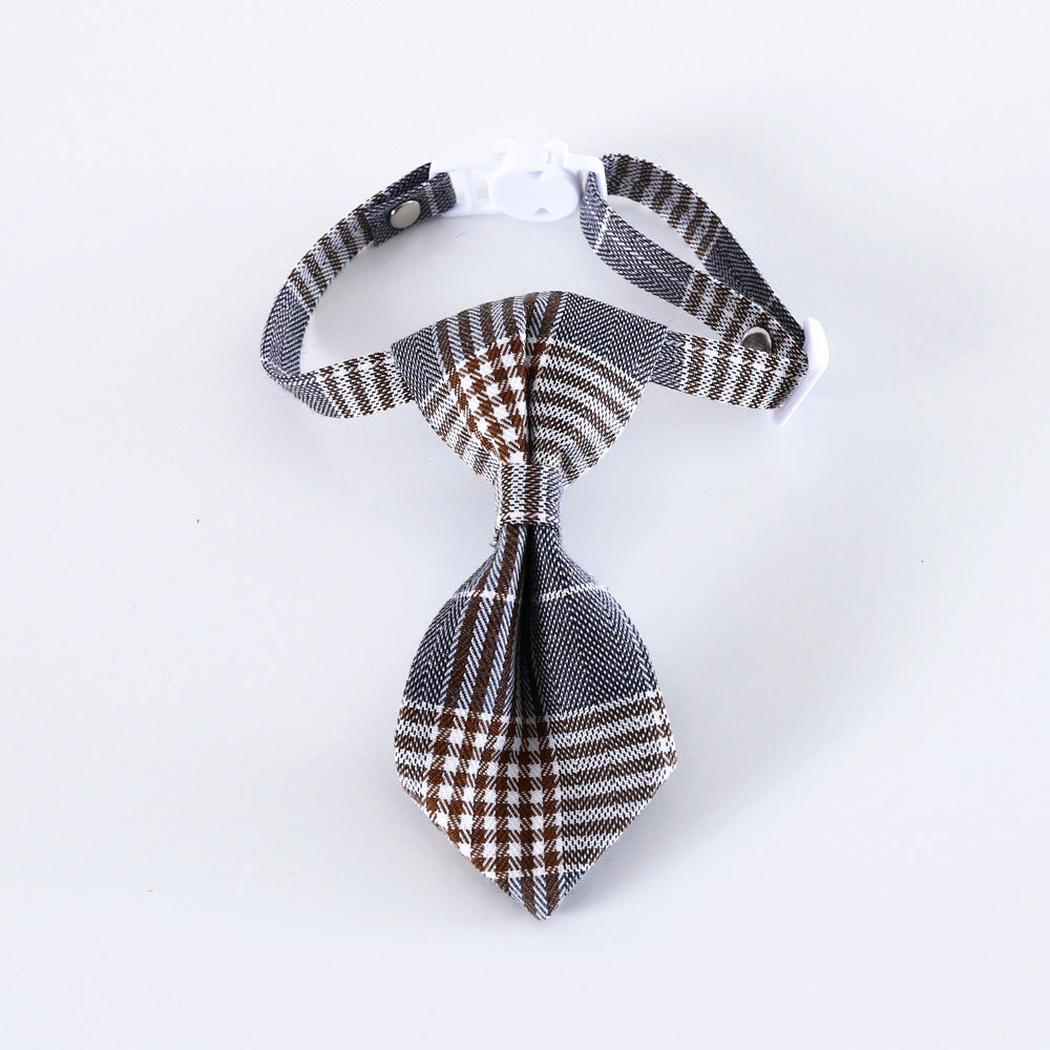 Gray and brown plaid necktie cat neckwear