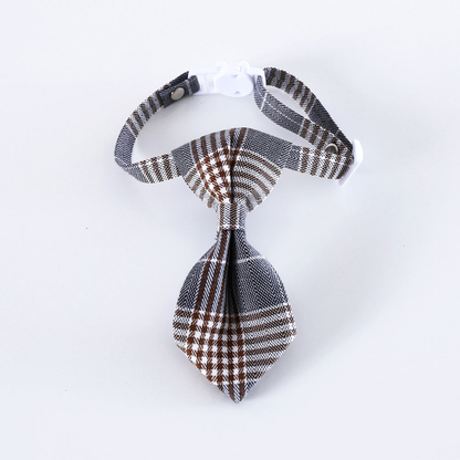 Gray and brown plaid necktie cat neckwear