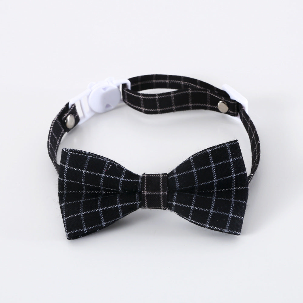 Black windowpane plaid bow cat neckwear