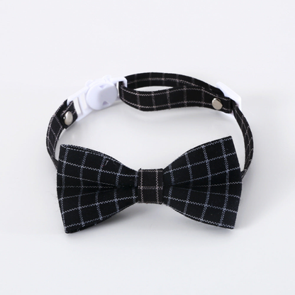 Black windowpane plaid bow cat neckwear