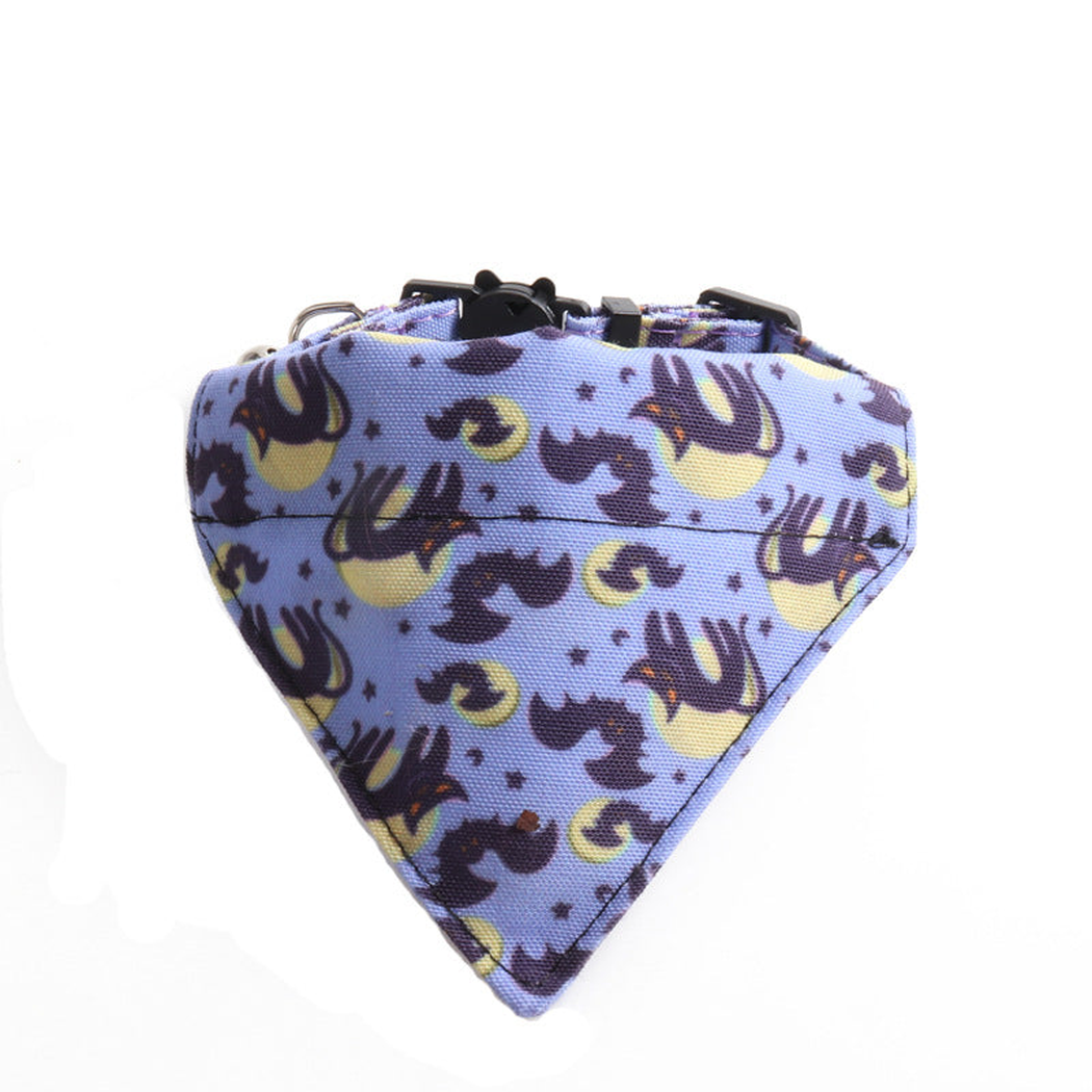Light blue cat, bat and moon triangular cat neckwear, front view