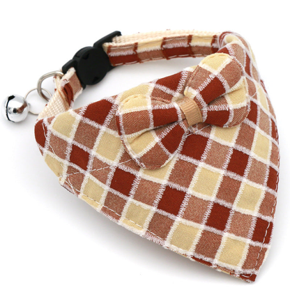 Burgundy and cream plaid cat neckwear with centered bow