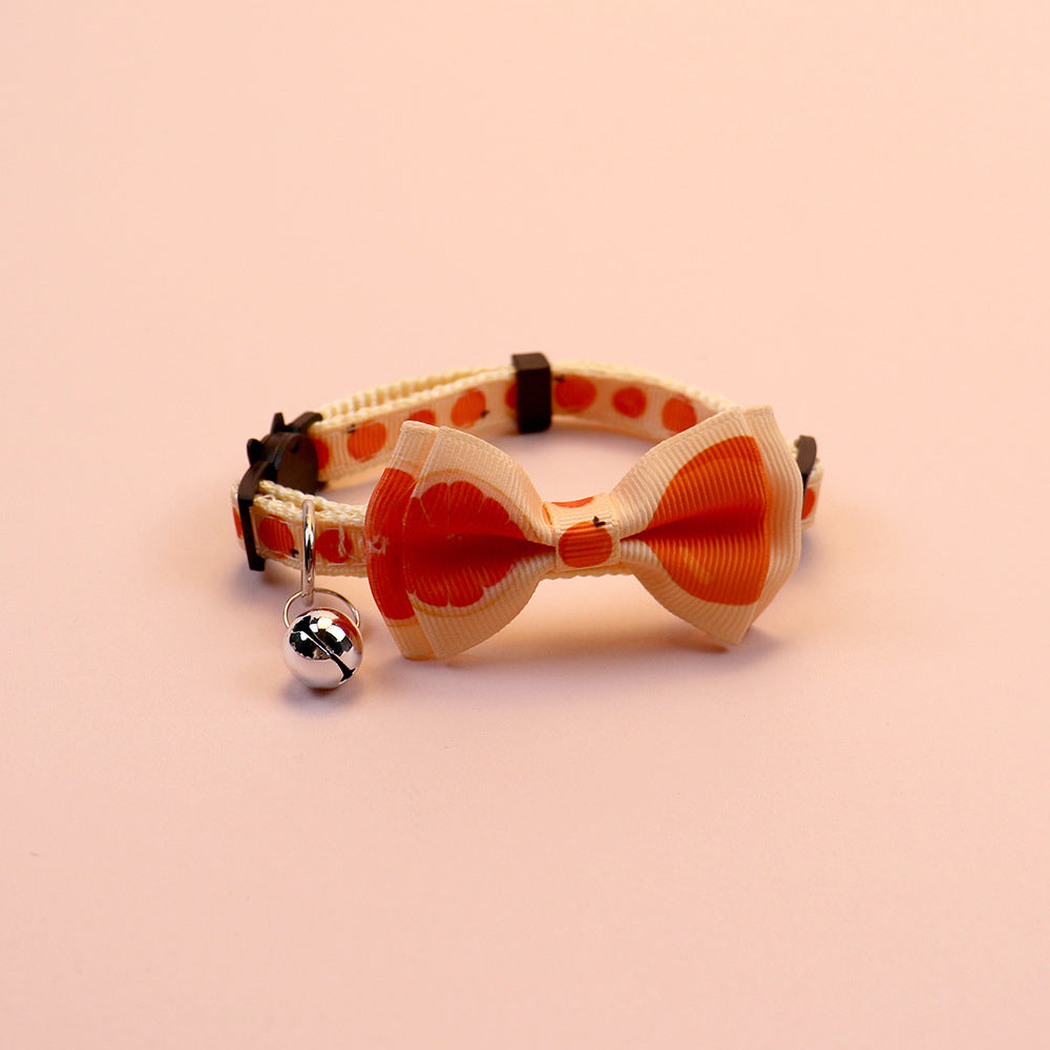 Orange fruit-print cat collar with bow and bell
