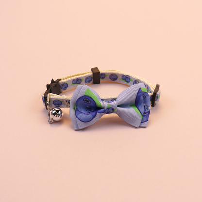 Blueberry-print cat collar with bow and bell