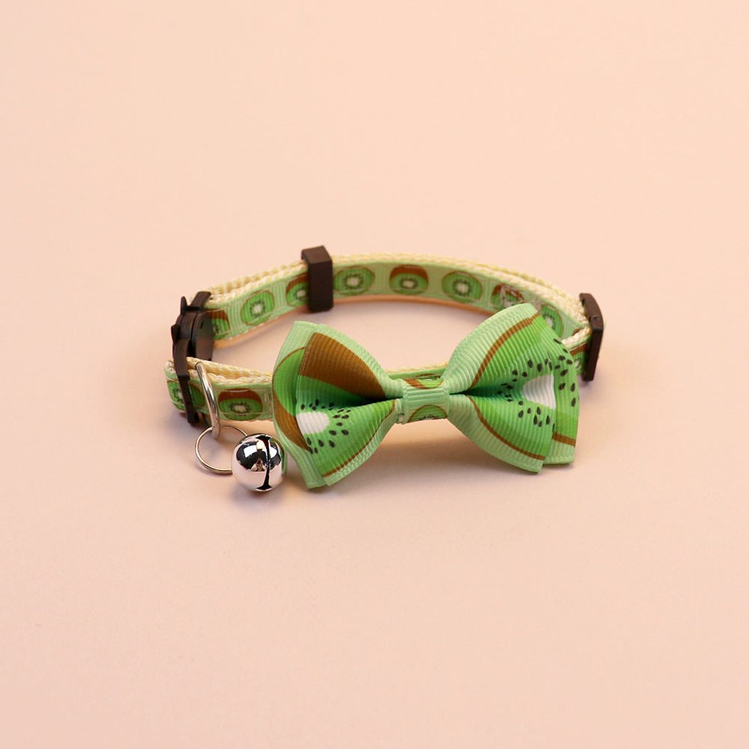 Kiwi fruit-print cat collar with bow and bell