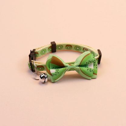 Kiwi fruit-print cat collar with bow and bell