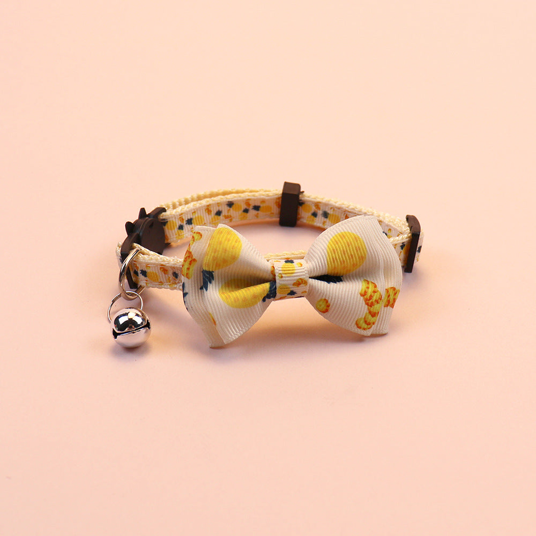 Pineapple-print cat collar with bow and bell