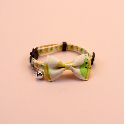 Pear-print cat collar with bow and bell