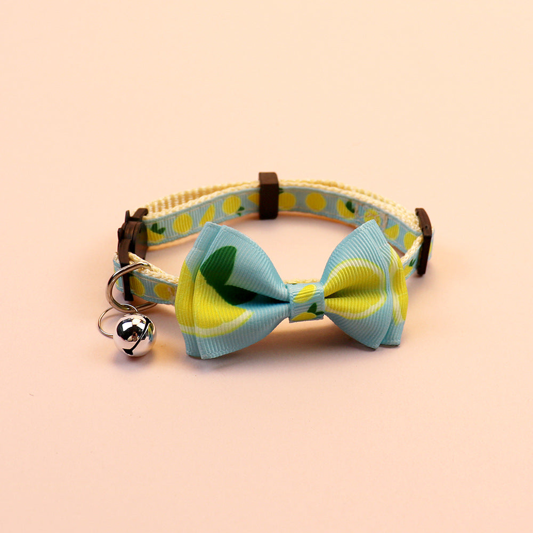 Lemon-print cat collar with bow and bell