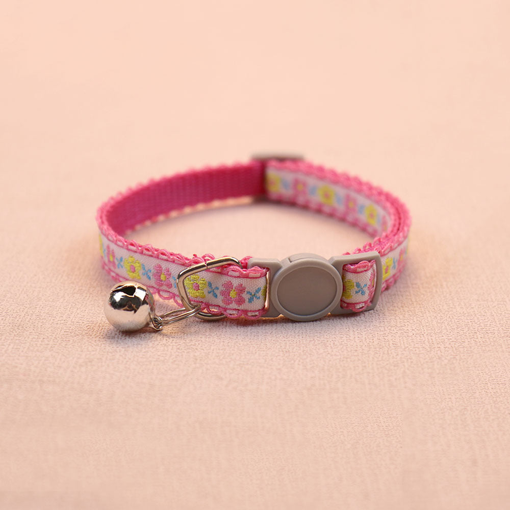 Fuchsia floral cat collar with bell and round buckle