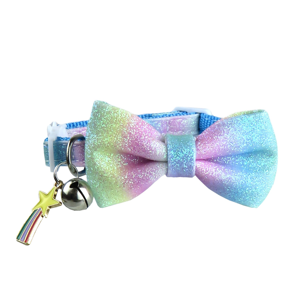 Close-up of the pastel gradient glitter bow and hanging charms
