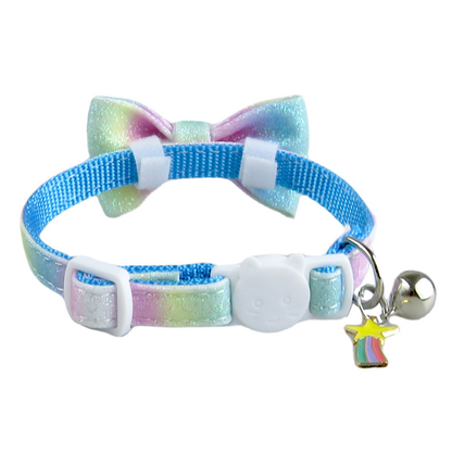 Blue gradient bow cat collar, rear view showing bow attachment loops