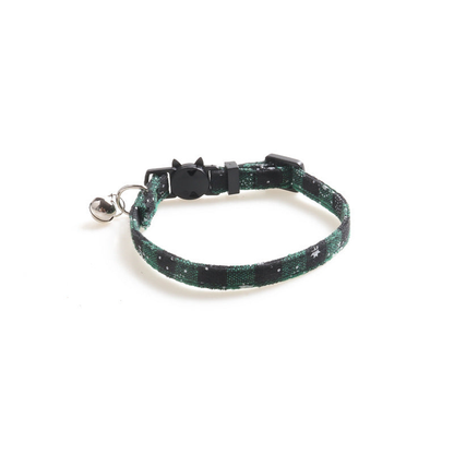 Green plaid snowflake cat collar without bow