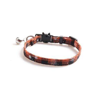 Orange plaid snowflake cat collar without bow