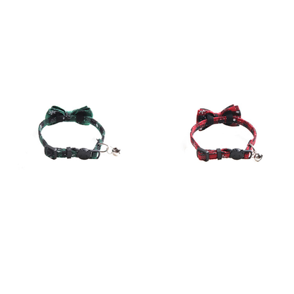 Red and green plaid bow cat collars, back views