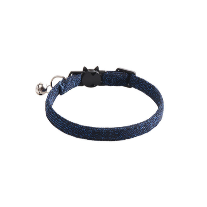 Navy glitter cat collar without bow, with bell and cat-face buckle