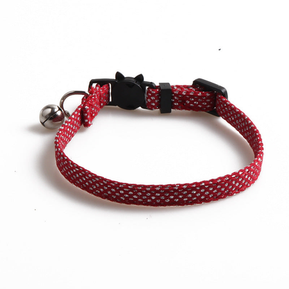 Red silver-dot cat collar without bow, with bell and cat-face buckle