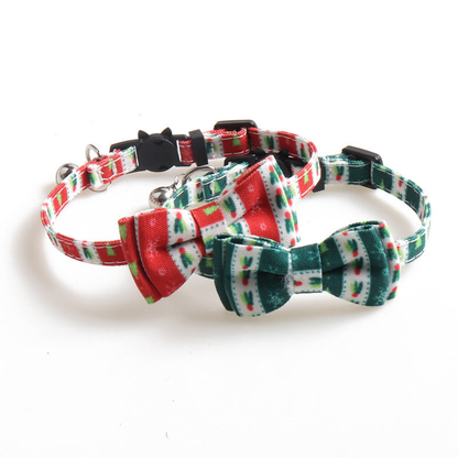 Red and dark green bow cat collars displayed together