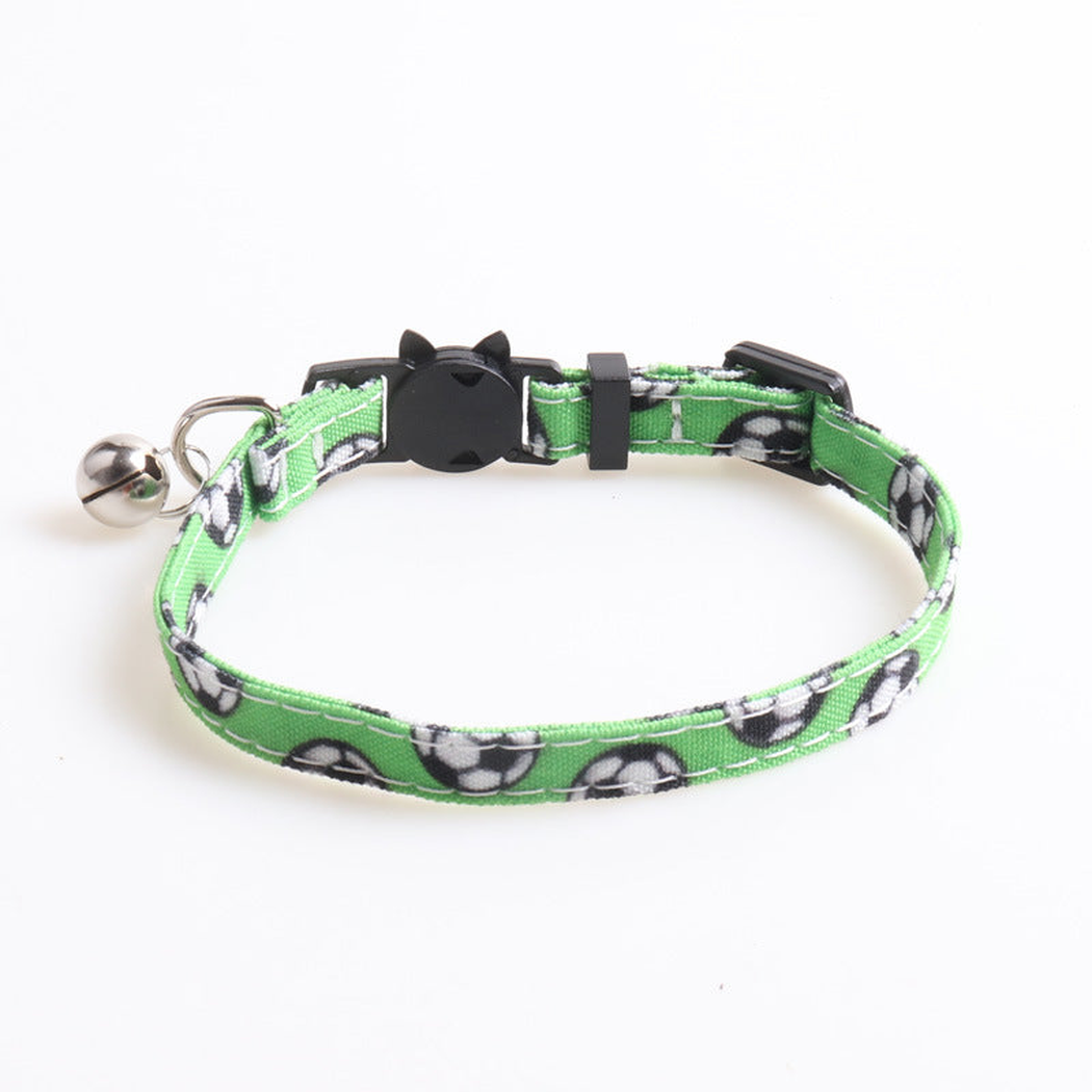Green soccer ball print cat collar without a bow