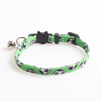 Green soccer ball print cat collar without a bow