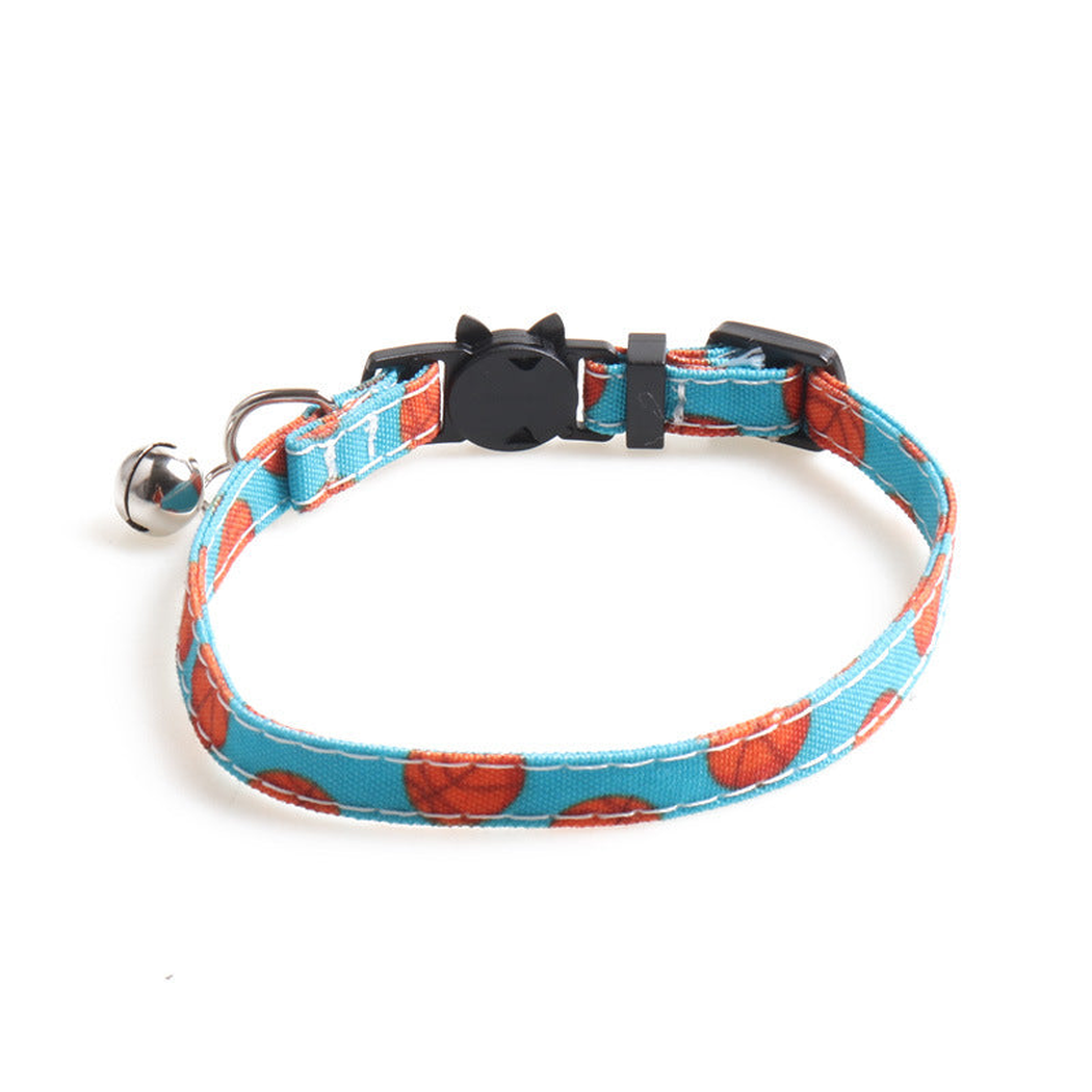 Turquoise basketball print cat collar without a bow