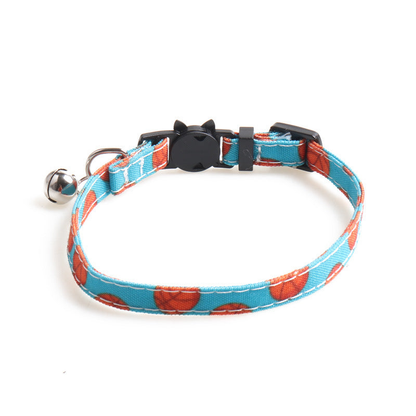 Turquoise basketball print cat collar without a bow