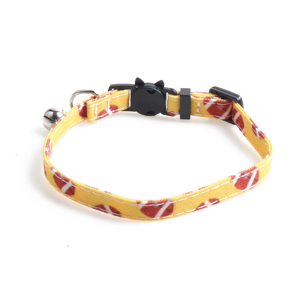 Mustard yellow football print cat collar without a bow