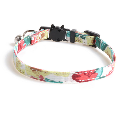 Red, pink and teal floral cat collar without a bow