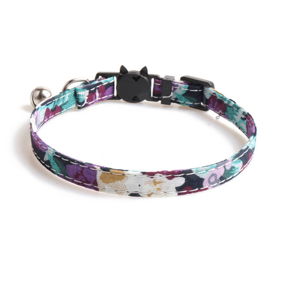 Purple, teal and white floral cat collar without a bow