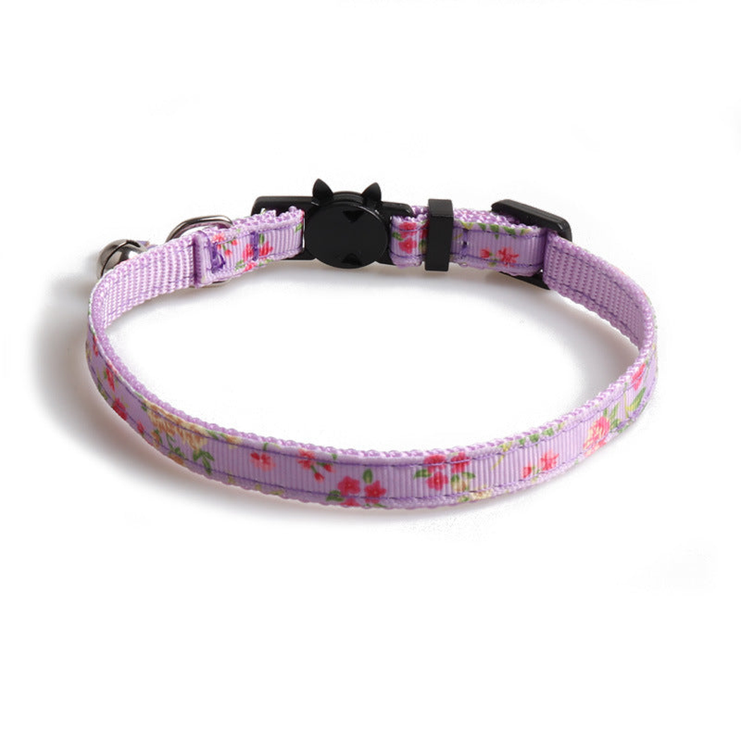 Light purple floral cat collar with black cat-face buckle