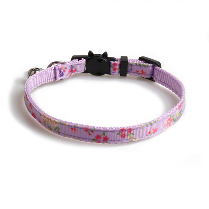 Light purple floral cat collar with black cat-face buckle