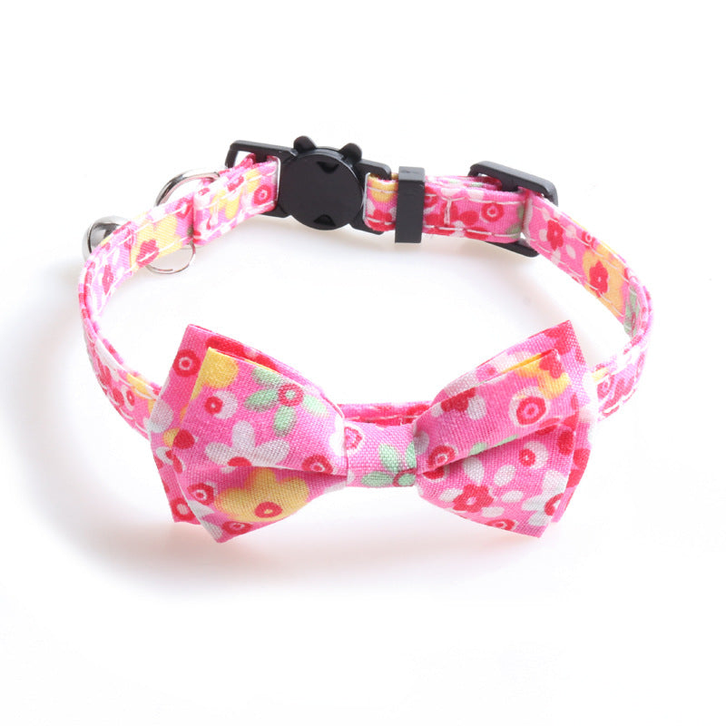 Fuchsia floral bow cat collar, front view