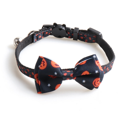 Black bow cat collar with small pumpkins and stars