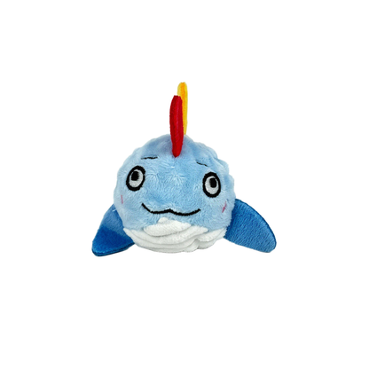 Light blue dolphin character dog toy, front view