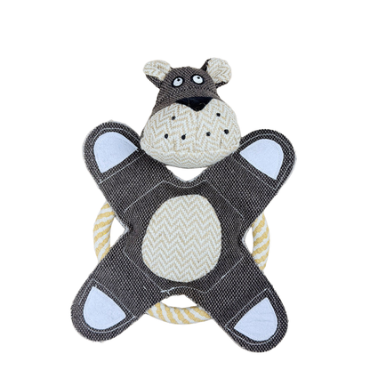 Dark brown dog character rope-ring dog toy, front view