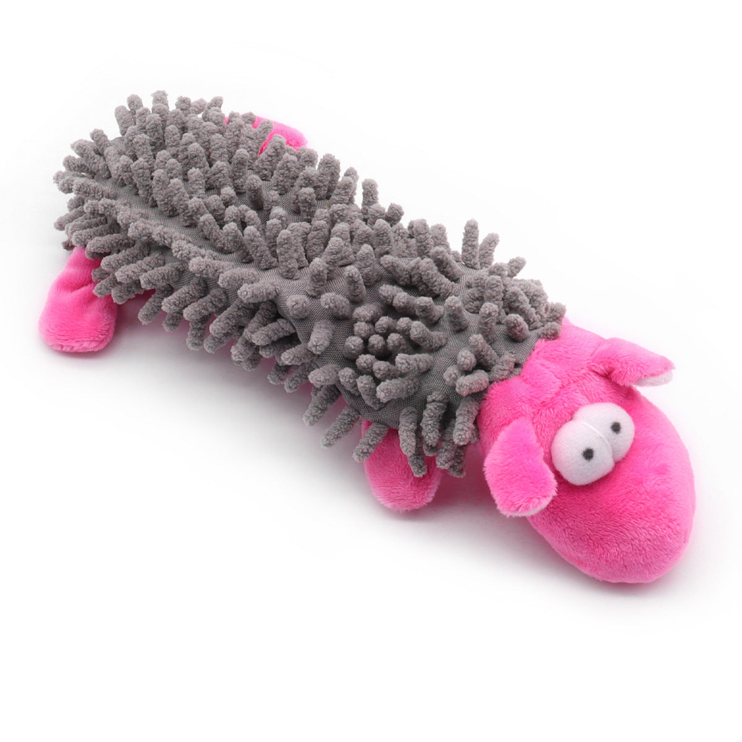 Gray hippopotamus-character dog toy with pink head and limbs