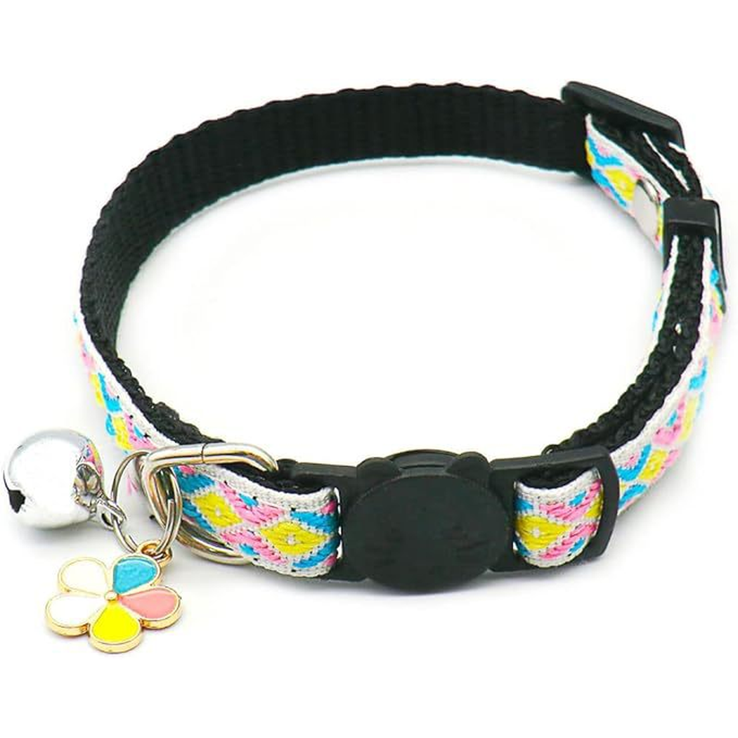 Multicolor geometric cat collar with bell and flower charm