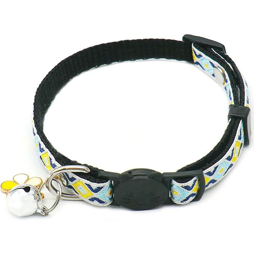 Light Blue geometric cat collar with bell and flower charm