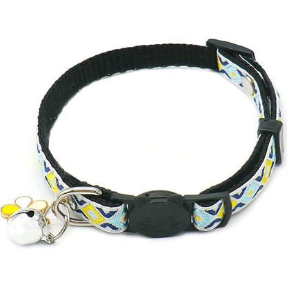 Light Blue geometric cat collar with bell and flower charm