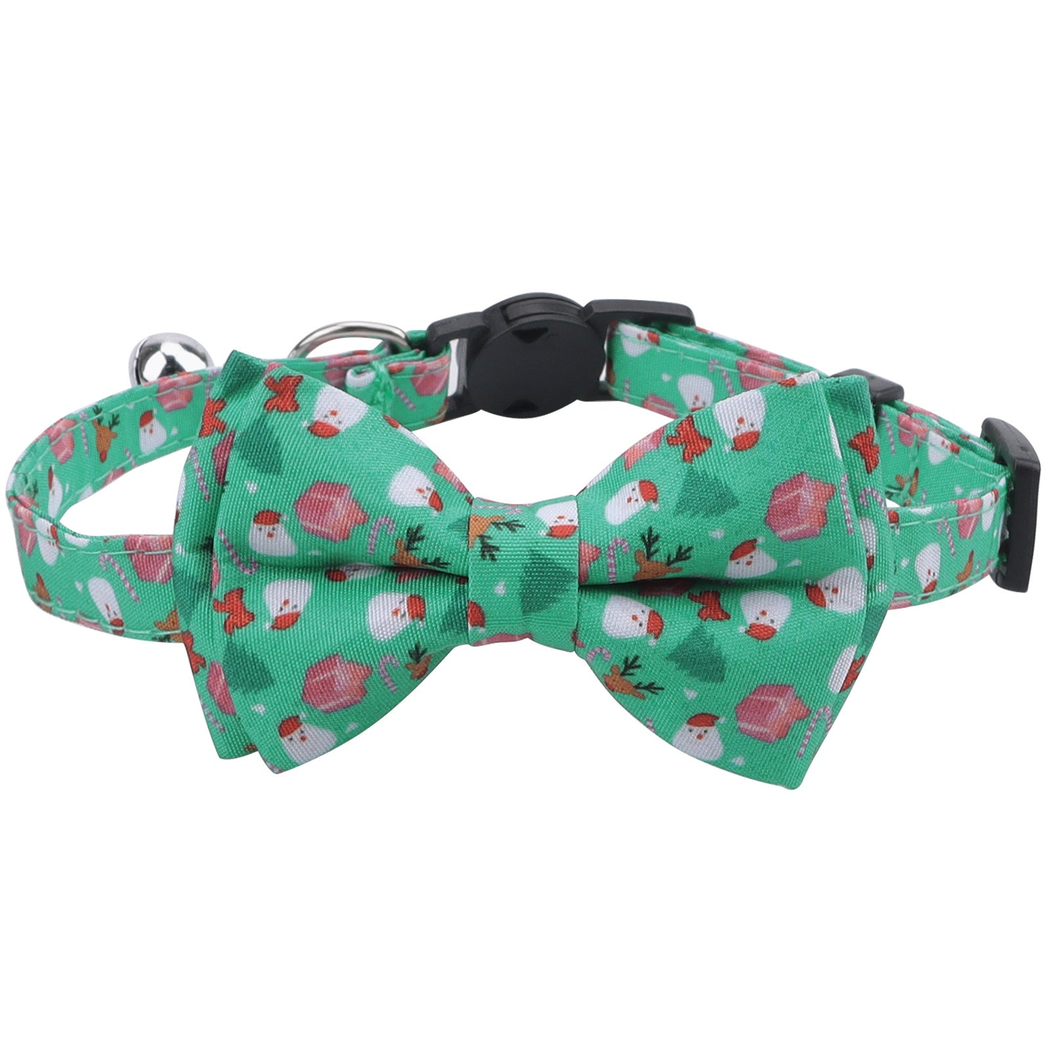 Mint Gift Boxes cat collar with bow and cat-face buckle, front view