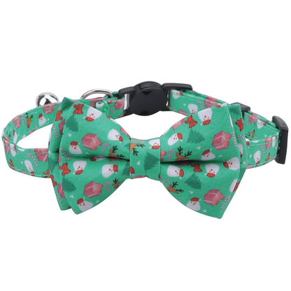Mint Gift Boxes cat collar with bow and cat-face buckle, front view