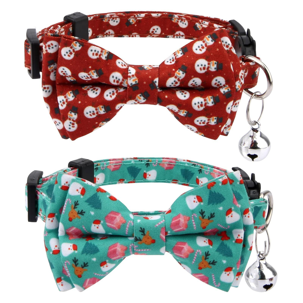 Top Hats and Gift Boxes cat collars displayed together with bows and bells