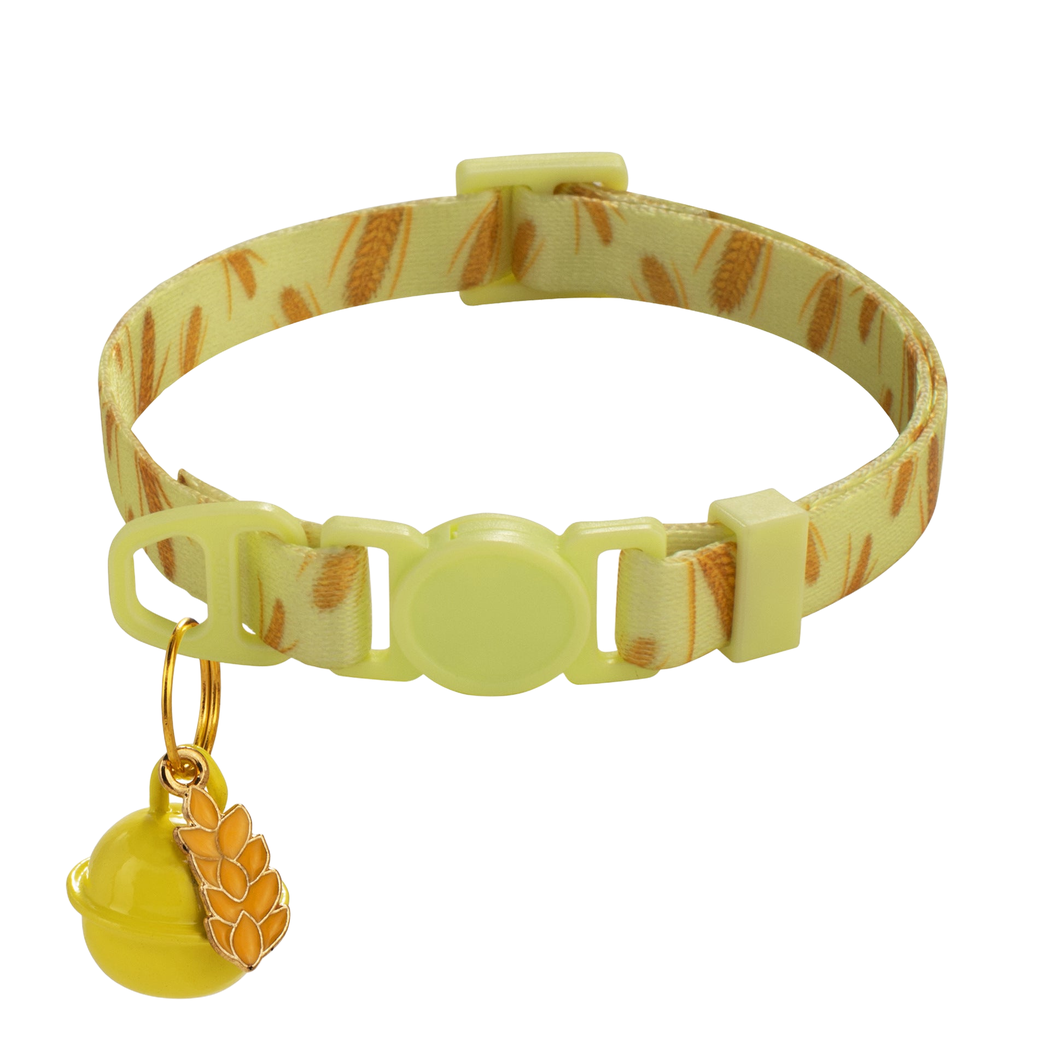 Wheat pale yellow cat collar with bell and wheat charm