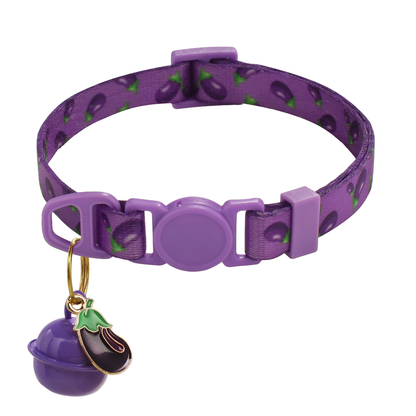 Eggplant purple cat collar with bell and eggplant charm