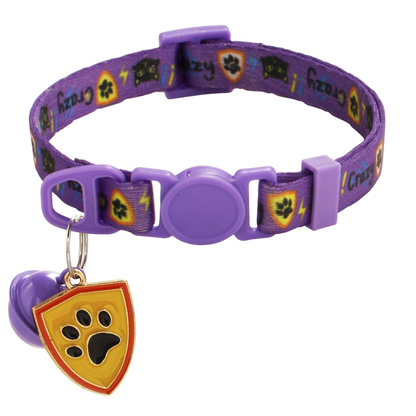 Light Purple cat collar with bell and paw-print shield charm