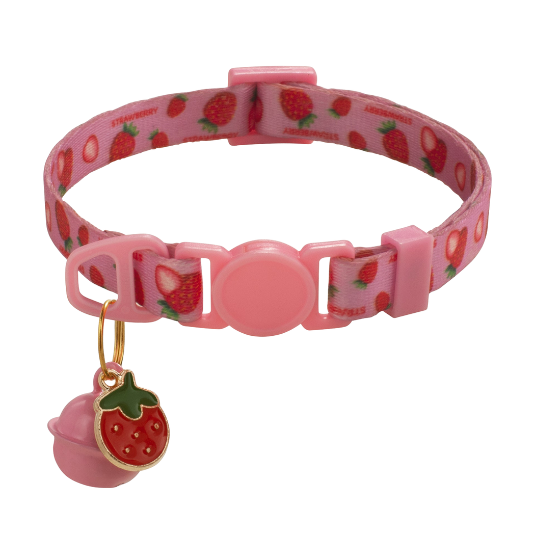 Strawberry cat collar with bell and strawberry charm