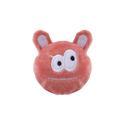 Orange Red monster-face cat toy, front view