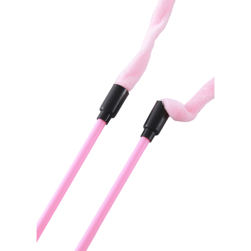 Close-up of the pink wand and fuzzy tether connections