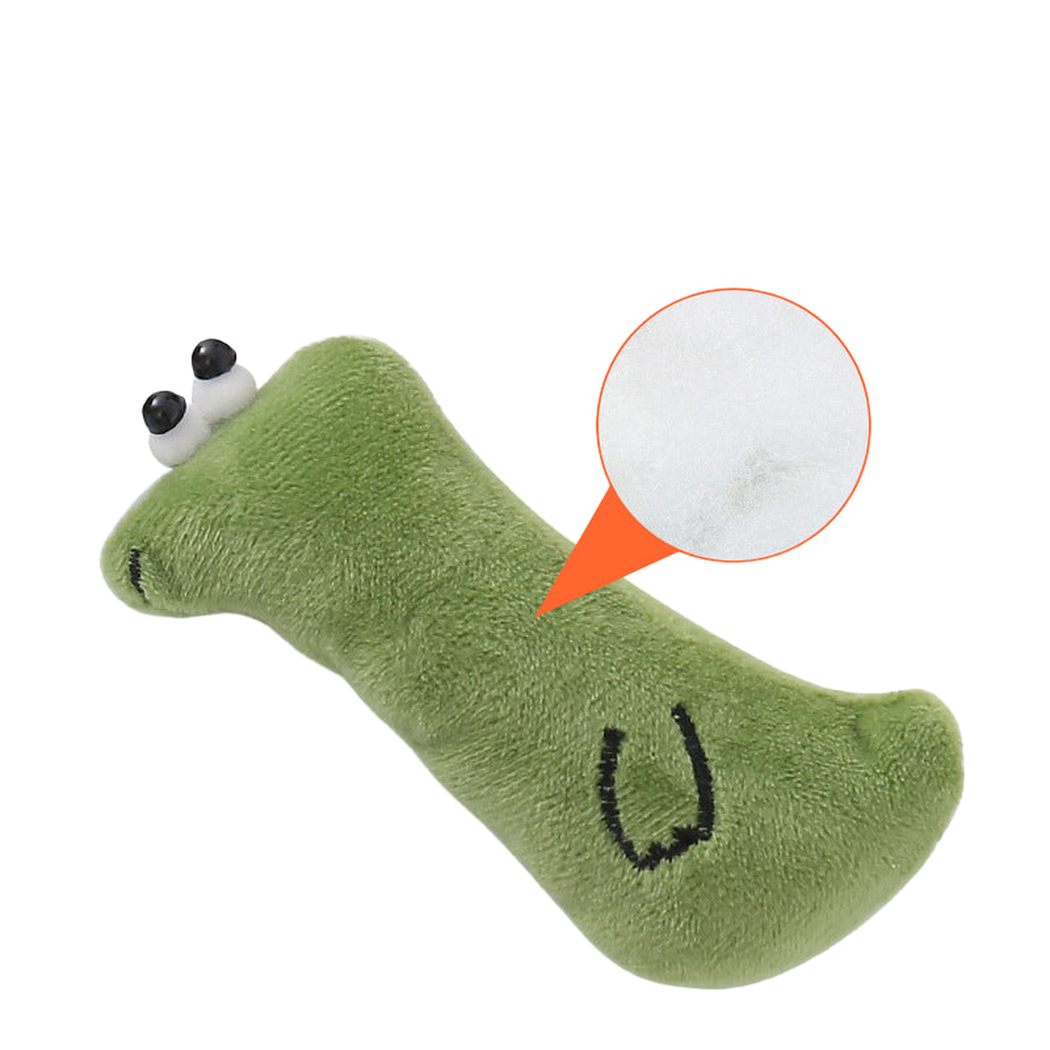 Green Snake cat toy with an inset view of its interior filling